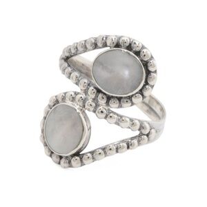 Annika Witt Mother of Pearl Sterling Silver Dotted Bypass Ring Size 10